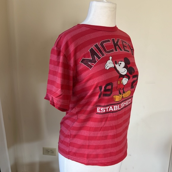 DISNEY Mickey Mouse Graphic Kids Red Striped Crew Neck Short Sleeve L 10/12 - Picture 3 of 9